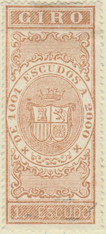 DEPENDENCIAS ESPAÑOLAS - 1868 Sello Fiscal (GIRO) 1 Escudo - usado