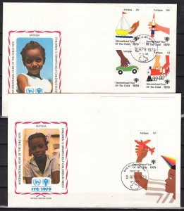 Antigua, Scott cat. 537-540, 541. Year of the Child issue. 2 First day covers. ^