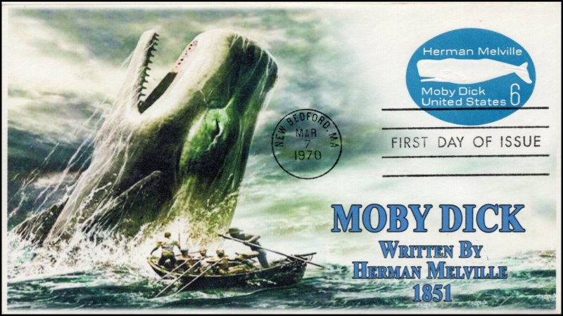 AO-U554, 1970, Moby Dick, First Day Cover, Add-on Cachet, 6 cent, postal station 