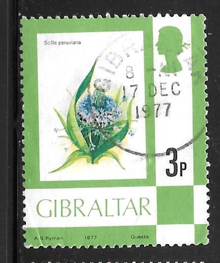Gibraltar 344: 3p Giant Squill (Scilla peruviana), single, used, VF