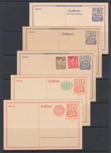 Germany Mi P147/P153I unused. 1922 Postal cards, 5 different, sound, F-VF