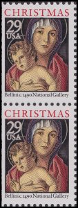 US 2710a Christmas Madonna & Child 29c vert pair (from booklet) MNH 1992