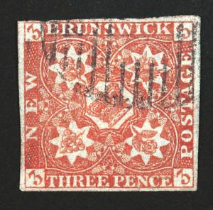 New Brunswick #1 3p Orange Red 1851 Used Rare