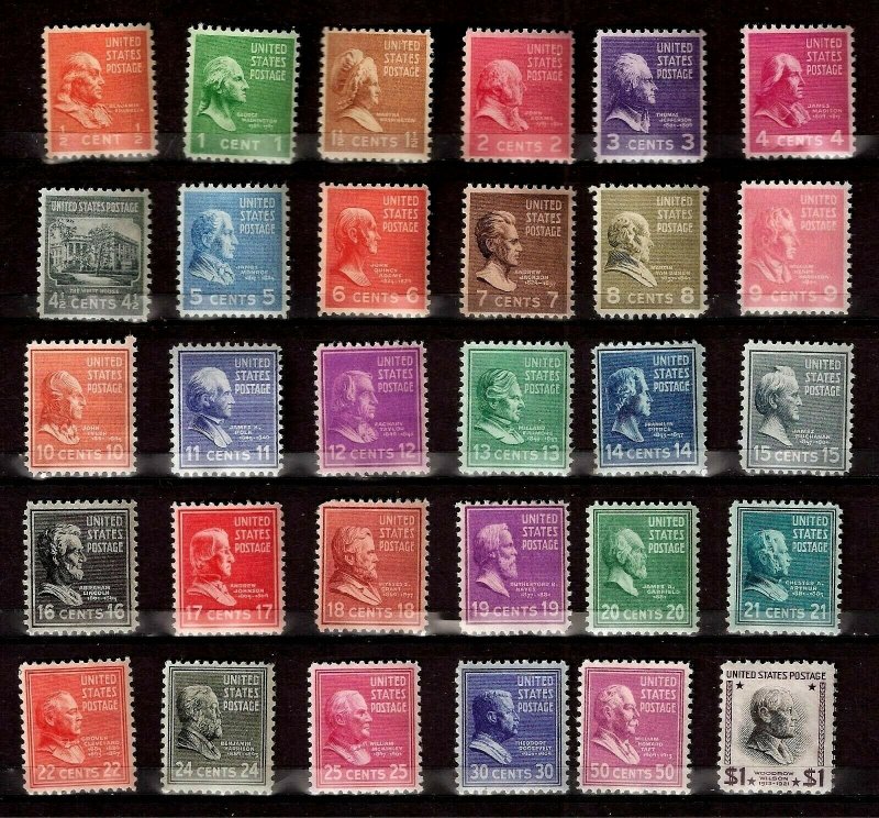  US 1938 -1939  Presidents Series Sc# 803 - Sc# 832 ($1.00)  Mint NH (30 Stamps)