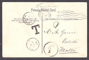 MALTA 1905 postcard ex Canada with postage due 1d in circle................A2200