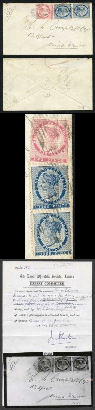 PRINCE EDWARD Is SG12 2d Rose and SG14 3d blue vertical pair on Registered Cover