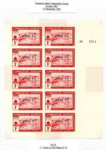 GUERNSEY-SARK EUROPA 1961 1/- COMPLETE UNMOUNTED MINT SHEET OF 10