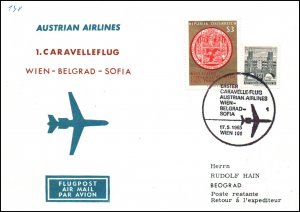 Austria Austrian Airlines Vienna to Budapest 1965 1st Flight Cover