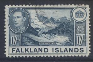 Falkland Is.- Scott 91- KGVI Definitive - 1938- VFU - Lt Dull Blue - 1/- Stamp2