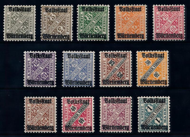 [69295] Germany Württemberg 1919 Overprint comp. Set of 13 MNH Original Gum