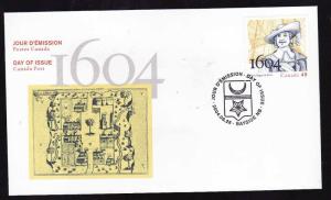 Canada-Sc#2044-stamp on FDC-French Settlement in Acadia-2004-