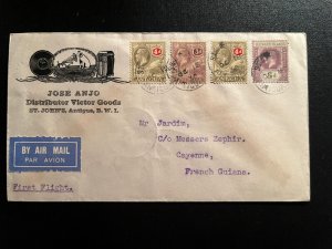 1930 Antigua Leeward Islands Dual Postage Airmail FFC to Cayenne French Guiana