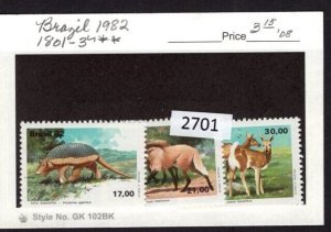 $1 World MNH Stamps (2701) Brazil Scott 1801-1803, Animals set of 3