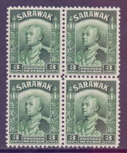 Sarawak Scott 113 - SG108a, 1934 Vyner Brooke 3c Green Block of 4 MH*