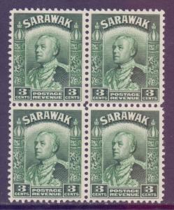 Sarawak Scott 113 - SG108a, 1934 Vyner Brooke 3c Green Block of 4 MH*