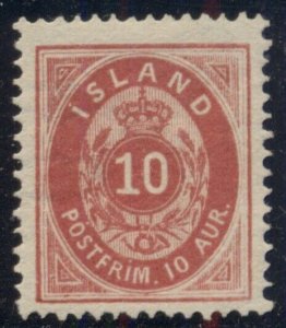 ICELAND #11v, 10aur carmine, Rare Shade Pr. V, VLH VF