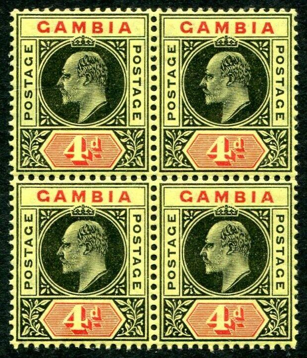 GAMBIA-1909 4d Black & Red-Yellow Block of 4 bottom two Unmounted Sg 76 LMM 