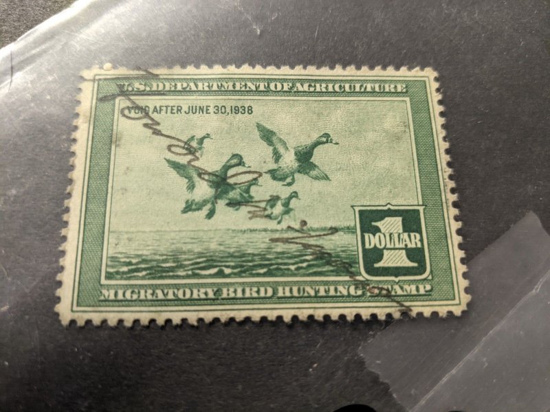 #RW4 used HUNTING PERMIT REVENUE STAMP 1938 SCAUP DUCKS 