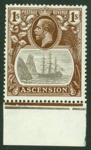 SG 18c Ascension 1/- grey, black & brown, lower marginal example, variety...