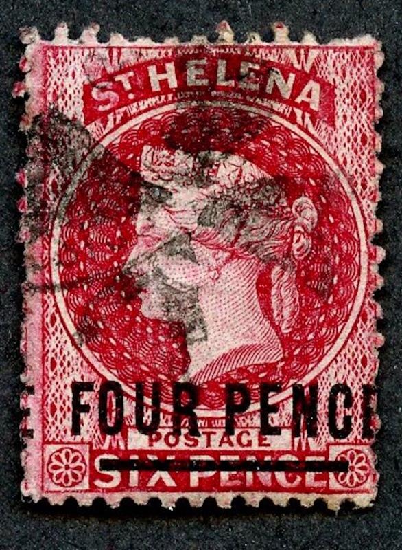 St. Helena, Sc# 21, Used.  Word surcharge is 18 mm.  2017 SCV $72.50