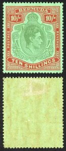 Bermuda SG119a 10/- Bluish Green and deep red/green M/M Cat 200 pounds