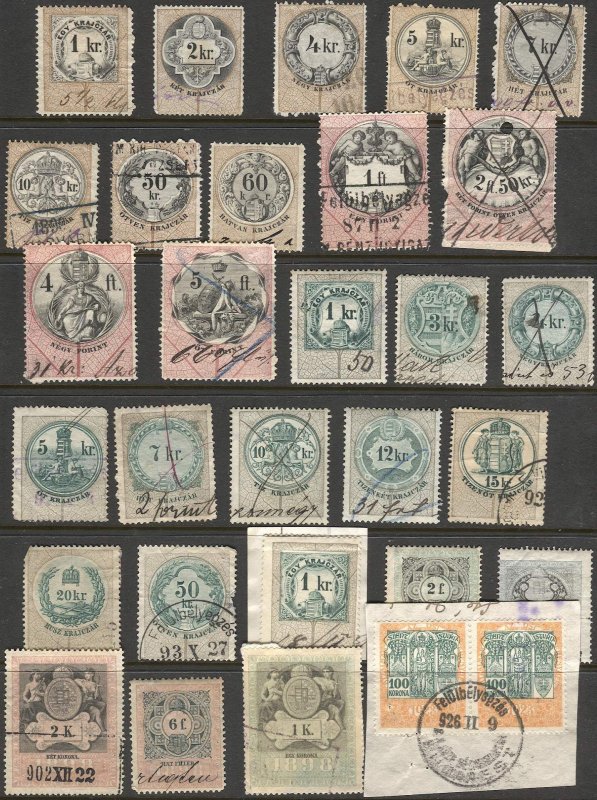 HUNGARY 1868-1898 Group of 88 Used Revenue Stamps, F-VF