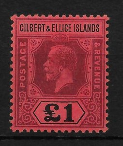 GILBERT & ELLICE IS. SG24 1924 £1 PURPLE & BLACK ON RED MTD MINT 