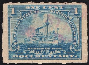 SC#R163p 1¢ Revenue: Documentary: Hyphen Hole Perf 7 (1898) Used