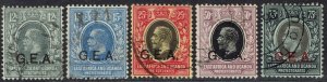 TANGANYIKA 1917 KGV GEA OVERPRINTED 12C TO 75C WMK MULTI CROWN CA USED