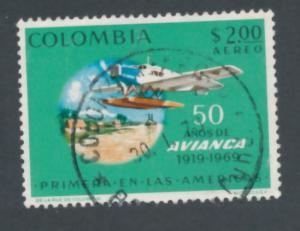 Colombia 1969 Scott C520 used - 2p, Jet of Avancia airlines