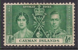 Cayman Islands 1937 KGV1 1/2d Coronation Green Used SG 112 ( M446 )