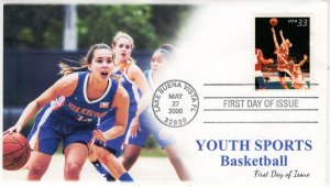 AO-3399-3, 2000, Youth Sports, First Day Cover, Standard Postmark, Add-on Cachet