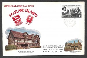 FALKLAND ISLANDS 1964 William Shakespeare Issue on Cachet FDC Sc 149