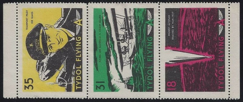 Tide Water Tydol Flying Strip of 3 #18,31,35 Cinderella Poster Stamp Plane MNH