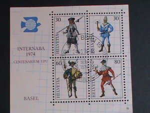 SWITZERLAND 1974-SC#585 CENTENARY- UPU- MADIEVAL POSTAL COURIERS USED SHEET VF