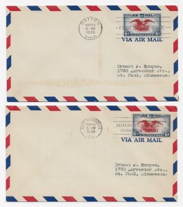 US C23 6c Eagle Holding Shield set of 2 FDCs diff cancels No Cachets ECV $50.00