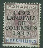 Bahamas SC# 128 King George VI -Overprinted,  5sh,  MLH