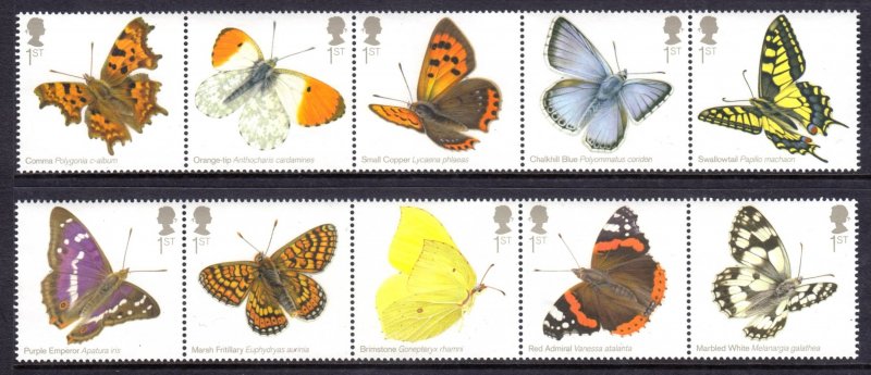 Great Britain 2013 Butterflies Complete Mint MNH Set SC 3199-3208