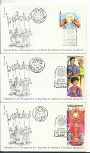 VENEZUELA 1999  BLESSED SACRAMENT  CONSECRATION 100 YEARS RELIGION SET ON 6  FDC