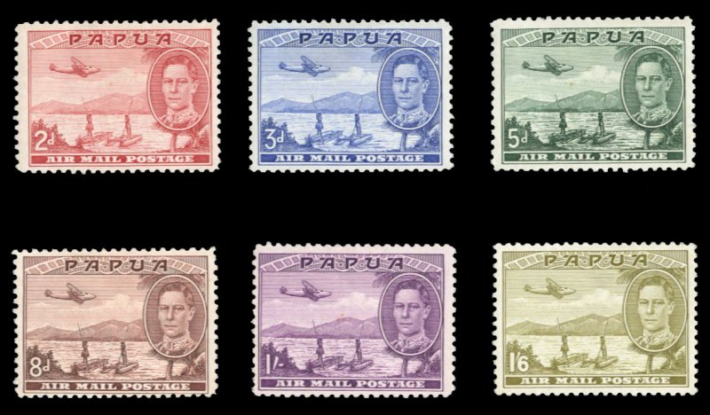 Papua New Guinea #C10-15 Cat$53 (for hinged), 1939-41 Airpost, complete set, ...