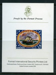 LIBERIA APOLLO 14  MINT CAPSULE 12c IMPERF PROOF STAMP PASTED ON CARD ELUSIVE