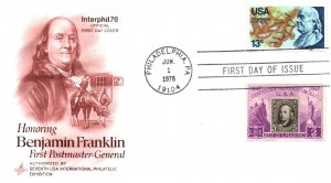 SCOTT 1690 FRANKLIN WITH SAN MARINO FRANKLIN ISSUE TIED ON AC FDC 1976