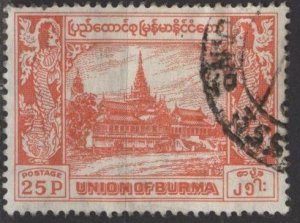 Burma 146 (used) 25p Royal Palace, lt red org (1954)