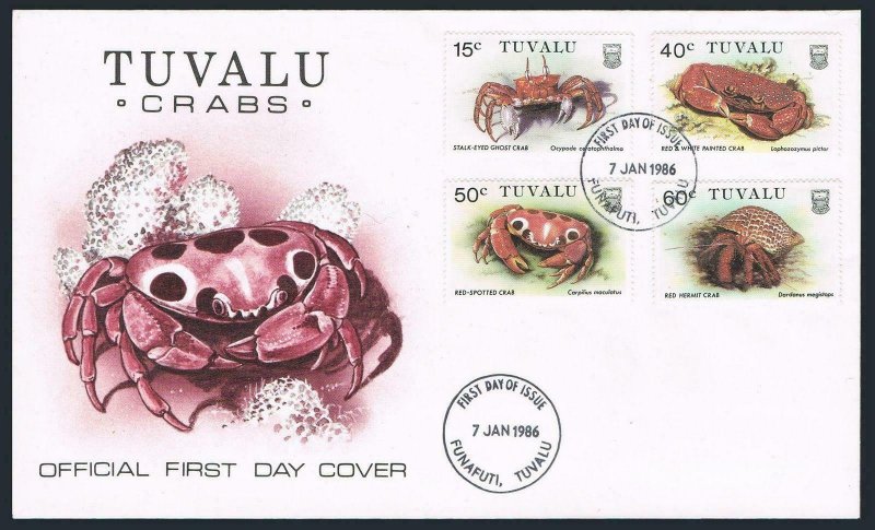 Tuvalu 348-351,FDC.Michel 350-353. Crab 1986.Stalk-eyed ghost,Hermit,Shell.