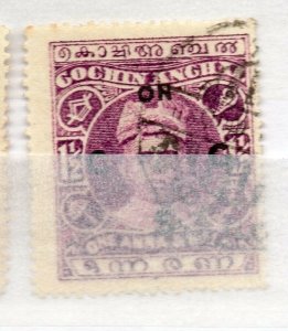 India Cochin 1913 Early Issue used Shade of 1.5a. Optd NW-15981