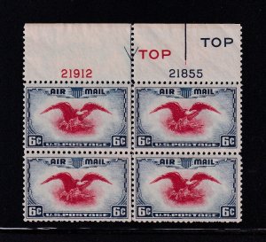 1938 Airmail 6c Sc C23 bi-color eagle and shield MNH plate block Type 2 (30