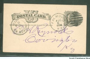 US UX7 12 missing teeth (3-5) (13-21) - broken line above US Postage - dated Aug 6, 1884, Falmouth, KY