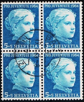 Switzerland. 1964 5c+5c(Block of 4) S.G.J202 Fine Used