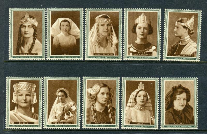 1933/36 SOUVENIR OF BEAUTY THE IRISH HOSPITALS SWEEPSTAKES 10 Poster Stamps L184