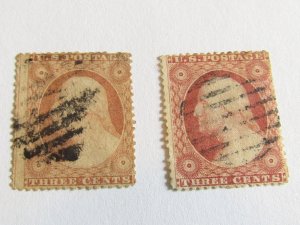 US Stamps, Set of 2 Stamps, Scott.# 25 used, Mixed condition, some imperfections
